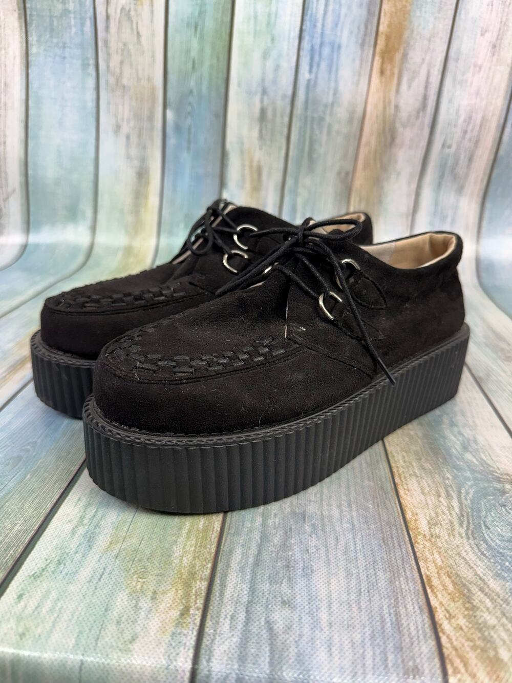 RoseG Black Suede Platform Creepers Women's Size 10 Lace Up Shoes